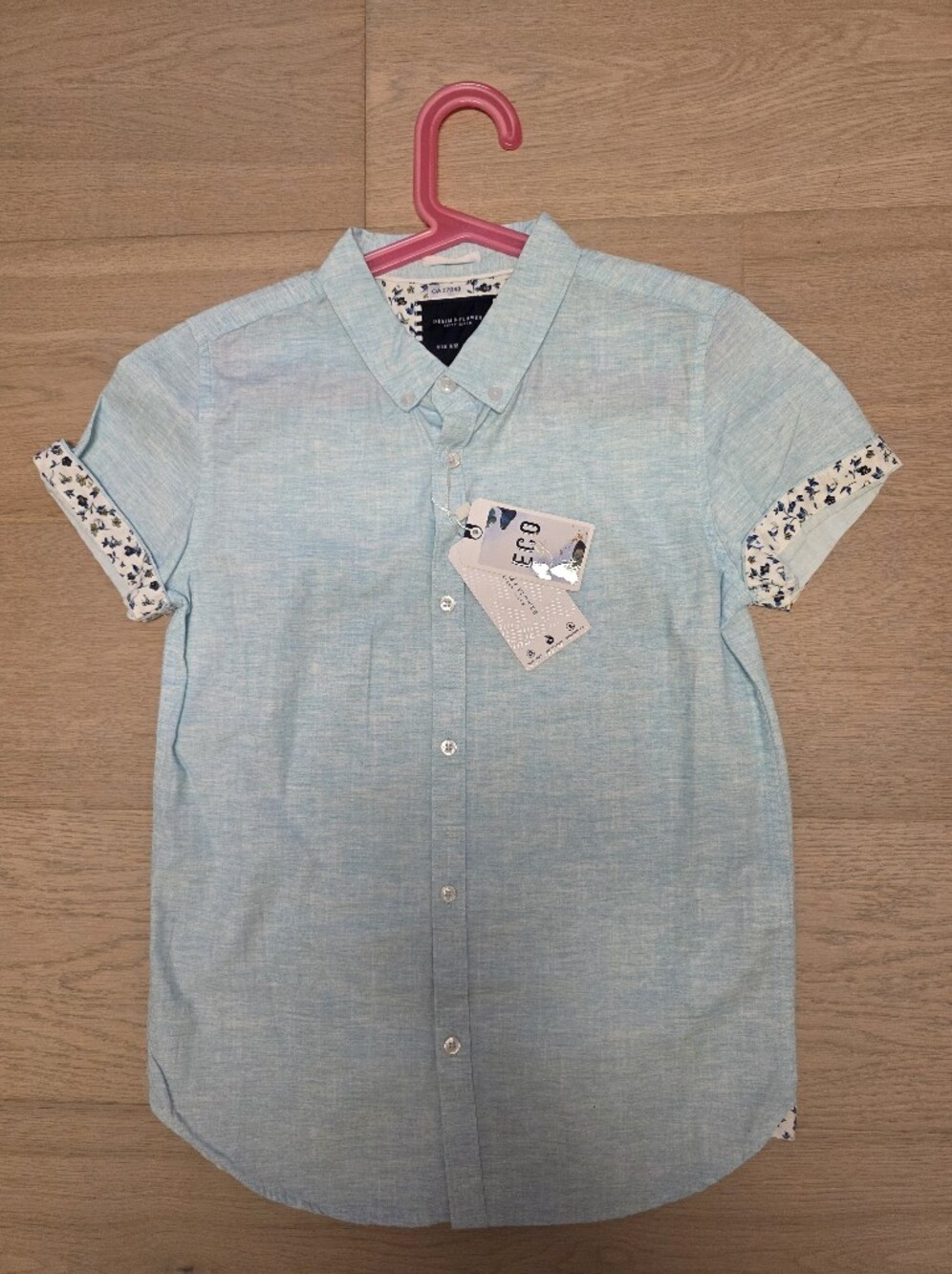 NWT Denim & Flower Light Blue Short Sleeve Button Down Shirt 11 - 12